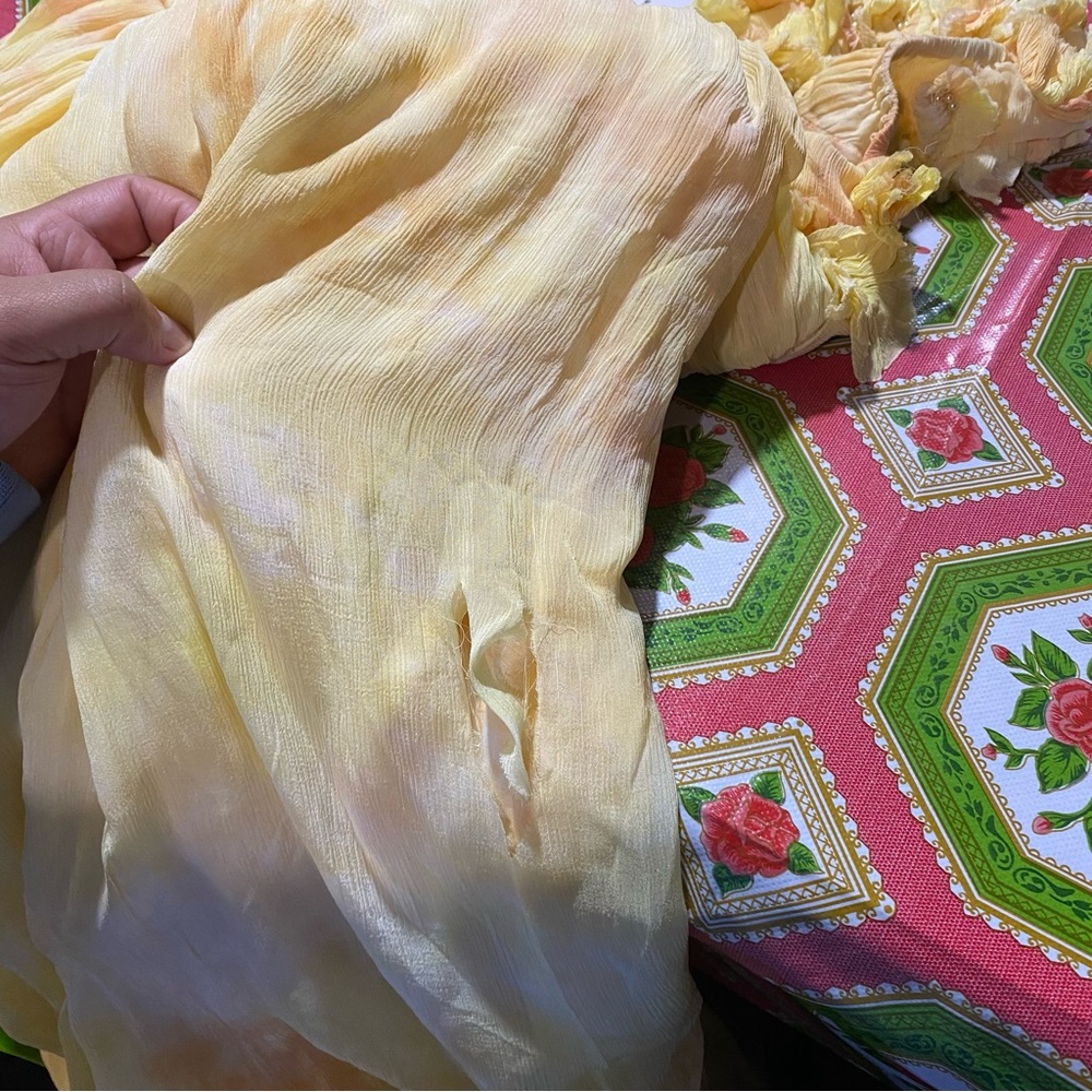 Free‎ People Mango Mambo Maxi Dress Floral Applique 3D Yellow Medium FLAWED - Picture 9 of 11